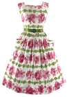 Vintage 1950s Pink Rose Cotton Dress- New!