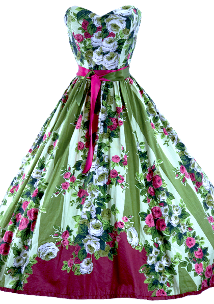 1950s Pink Roses Applique Cotton Party Dress - New!