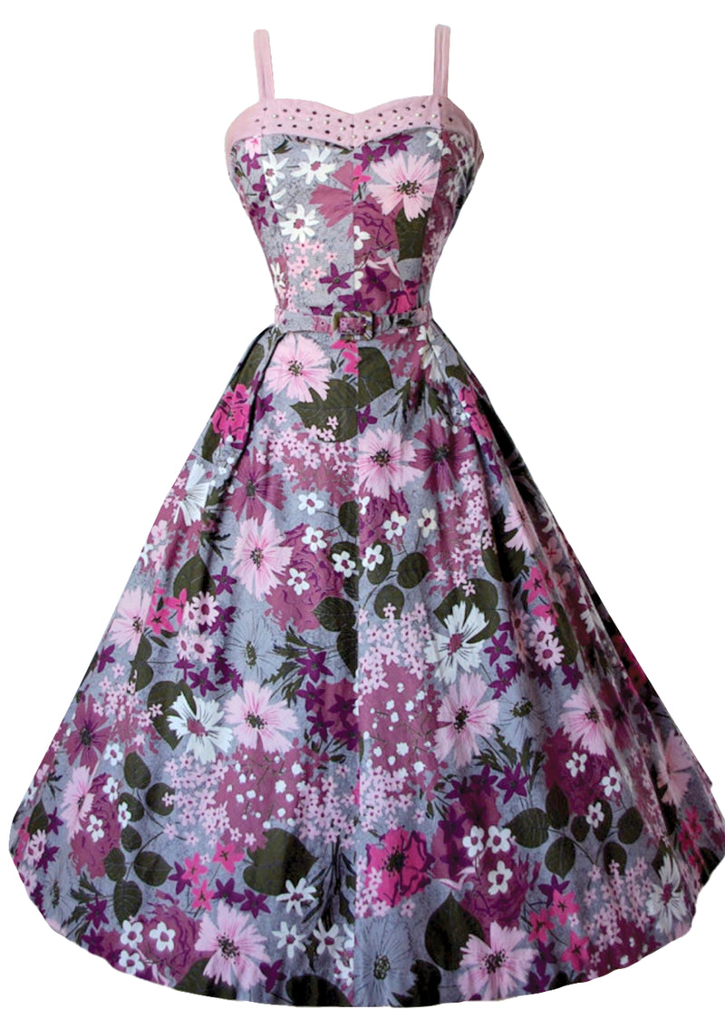 Vintage 1950s Lilac Floral Cotton Dress Ensemble- New!