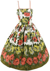 Vintage 1950s Golden and Tangerine Roses Cotton Dress - New!
