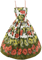 Vintage 1950s Golden and Tangerine Roses Cotton Dress - New!