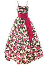 Vintage 1950s Camellia Print Satin Gown - New! (SOLD)