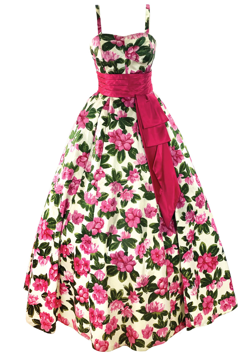 Vintage 1950s Camellia Print Satin Gown - New! (SOLD)