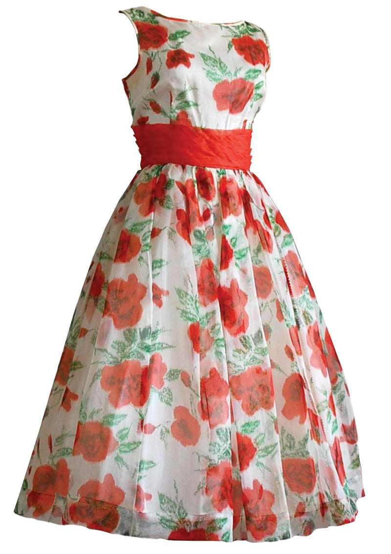 1950s  Orange Roses Organza Party Dress  - New! (special order)