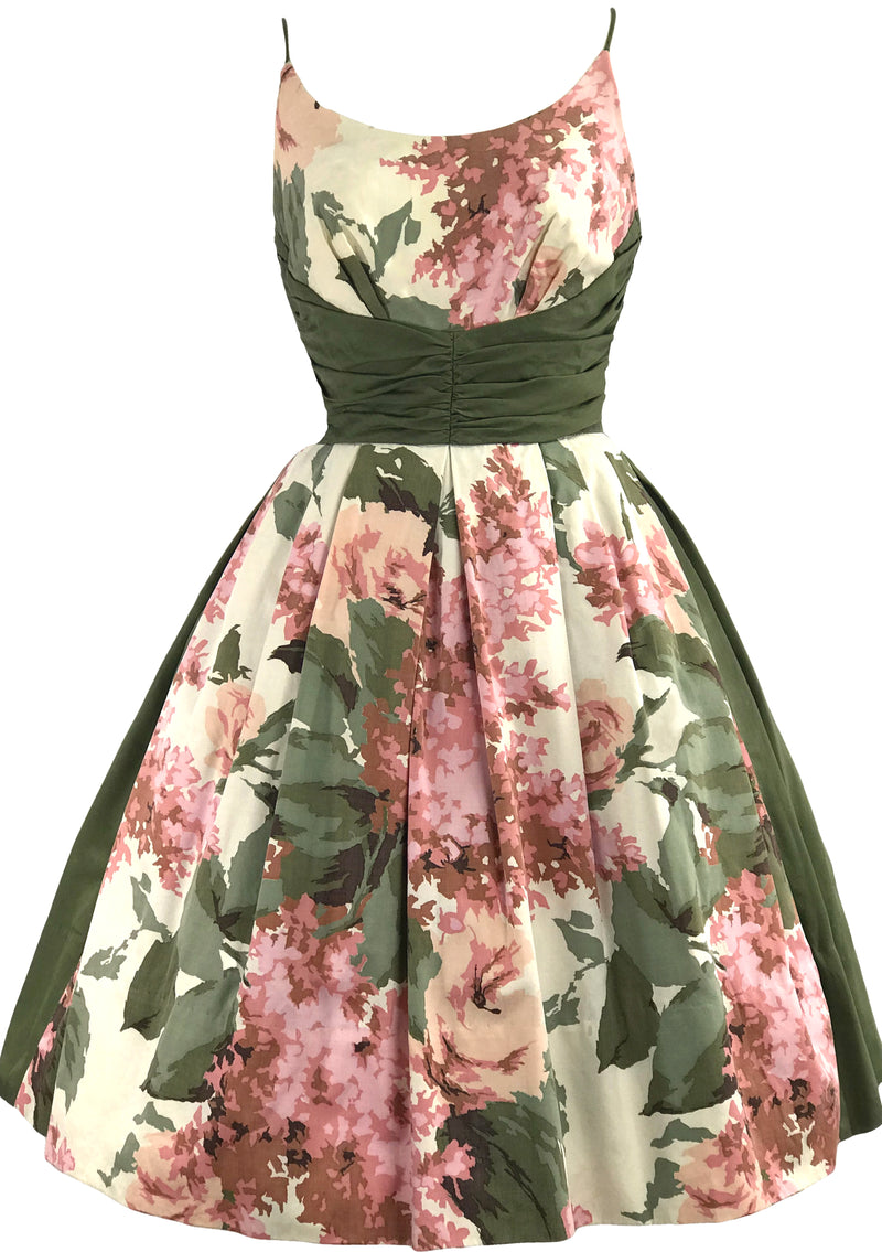 Stunning 1950s Roses & Lilacs Cotton Dress- New!