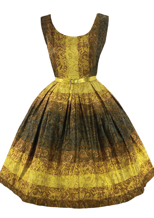 Vintage 1950s Golden Scroll Cotton Dress- New!