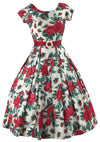 Vibrant 1950s Red Rose Print Cotton Dress- New!