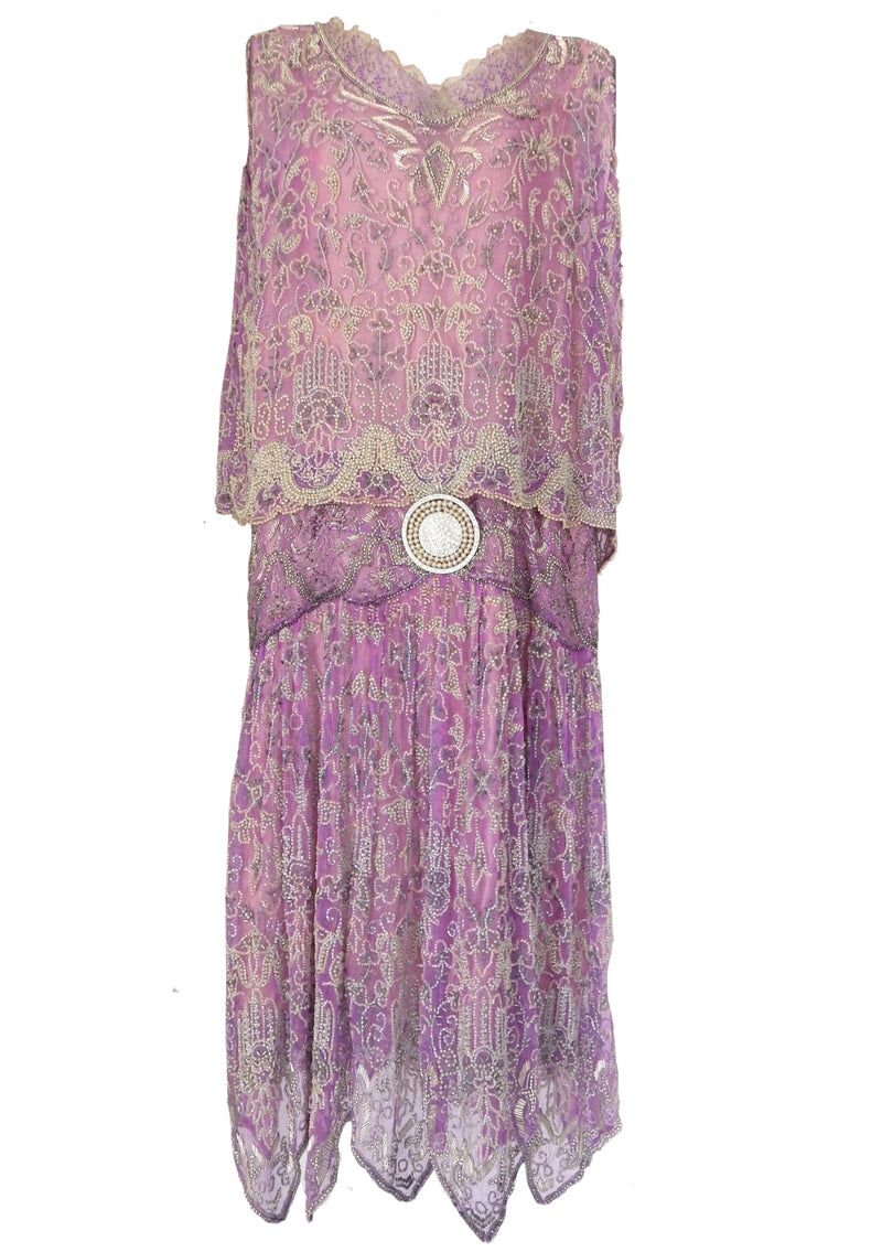 Outstanding 1920s Parisienne Purple Beaded Party Dress - New!