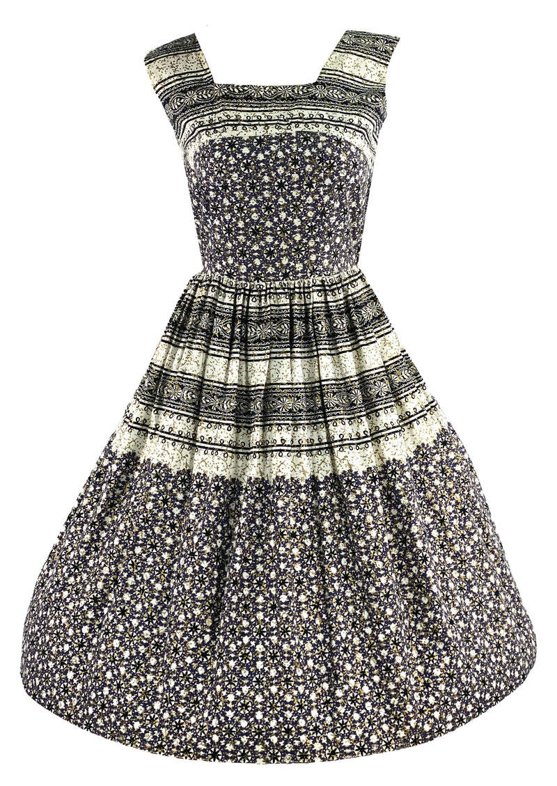 Vintage 1950s Black & White Print Cotton Dress- NEW!