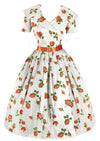 Late 1950s Tangerine Roses Cotton Dress - New!