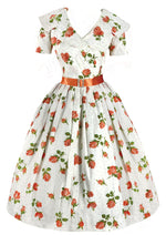 Late 1950s Tangerine Roses Cotton Dress - New!