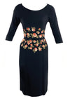 1950s Black Rayon Crepe Designer Dress with Appliqués- New! (SOLD)