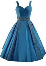 Vintage 1950s Capri Blue Glazed Cotton with Lace Dress - New!