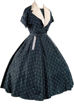 Vintage 1950s Turquoise Blue & Black Dress Ensemble- New!