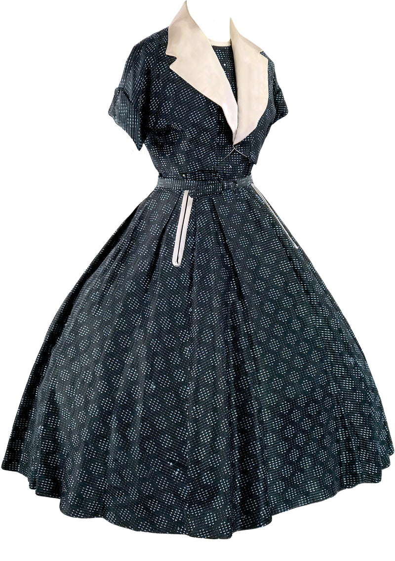 Vintage 1950s Turquoise Blue & Black Dress Ensemble- New!