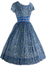 1950s Blue Floral Cotton Voile Dress - New!