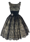 Late 1950s to Early 1960s Black Flocked Chiffon Party Dress- New!
