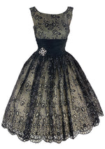 Late 1950s to Early 1960s Black Flocked Chiffon Party Dress- New!