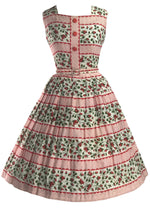Late 1950s Early 1960s Rosebuds and Stripes Dress - New!