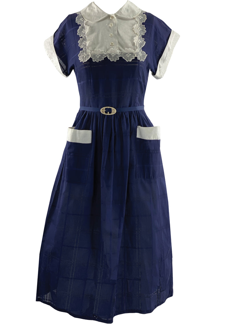 Late 1940s Early 1950s Royal Blue Cotton Dress - New!