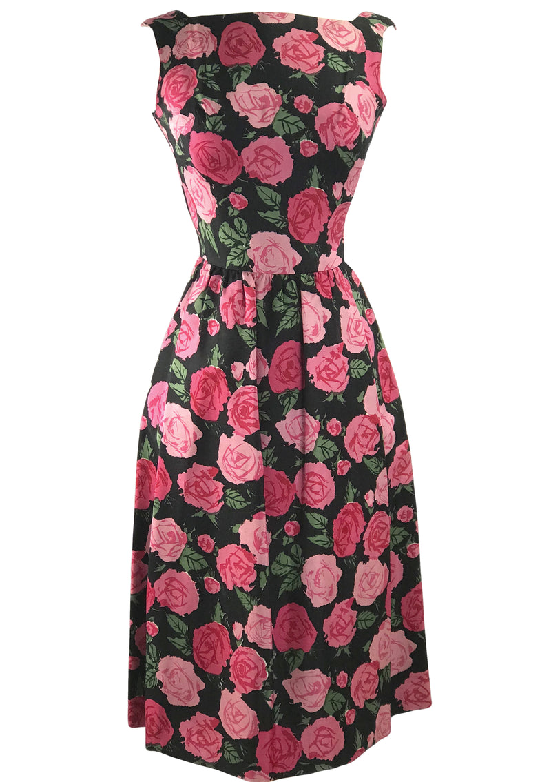 Vintage Late 1950s Pink Roses Silk Dress - New! (TAMMY)