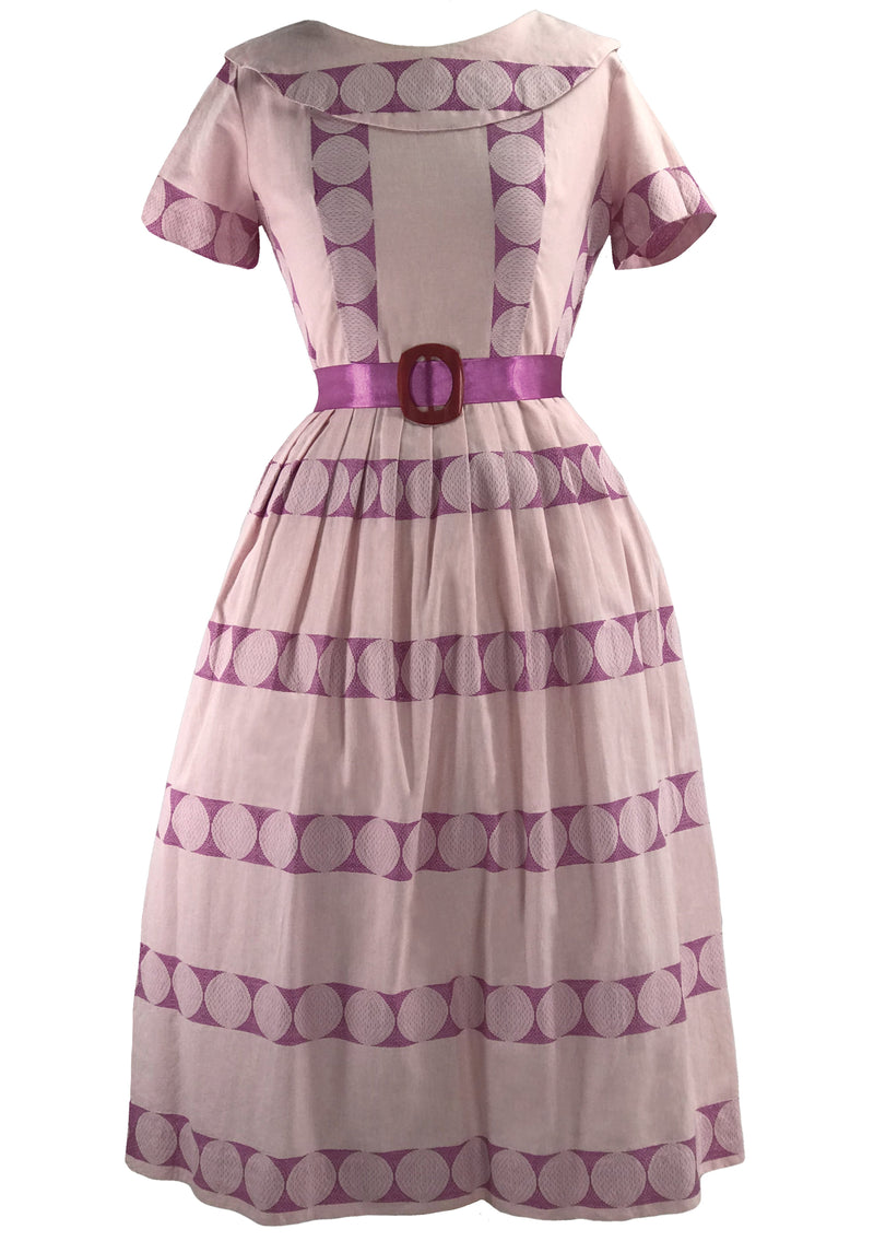 Vintage 1950s Pink & Lilac Embroidered Cotton Dress- New!