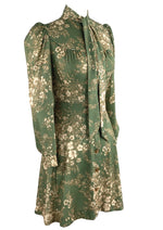 Vintage 1970s Olive Green Floral Mini Dress- NEW!