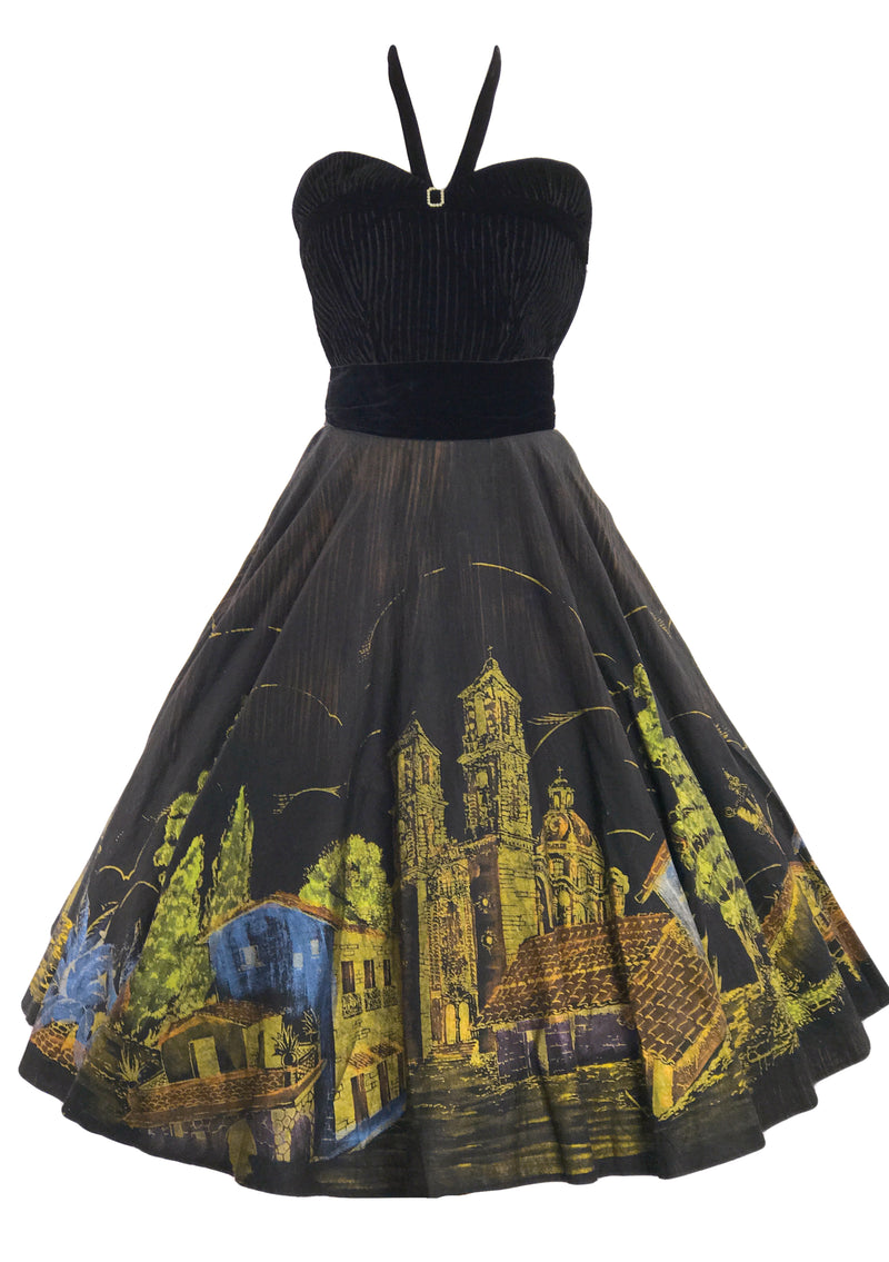 1950s Hand Painted Cityscape Mexican Skirt - New!