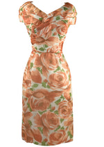 Late 1950s to Early 1960s Orange Roses Wiggle Dress - New!