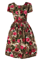 Late 1950s Rural Countryside with Roses Novelty Print Dress- NEW!