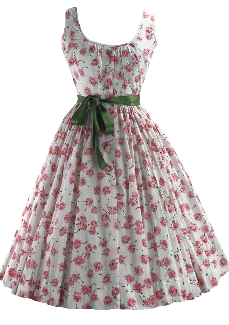 1950s Gilden Pink Rose Print Cotton Dress- New!