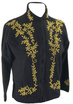 Vintage 1950s Black Lambswool Cardigan with Gold Beading- New
