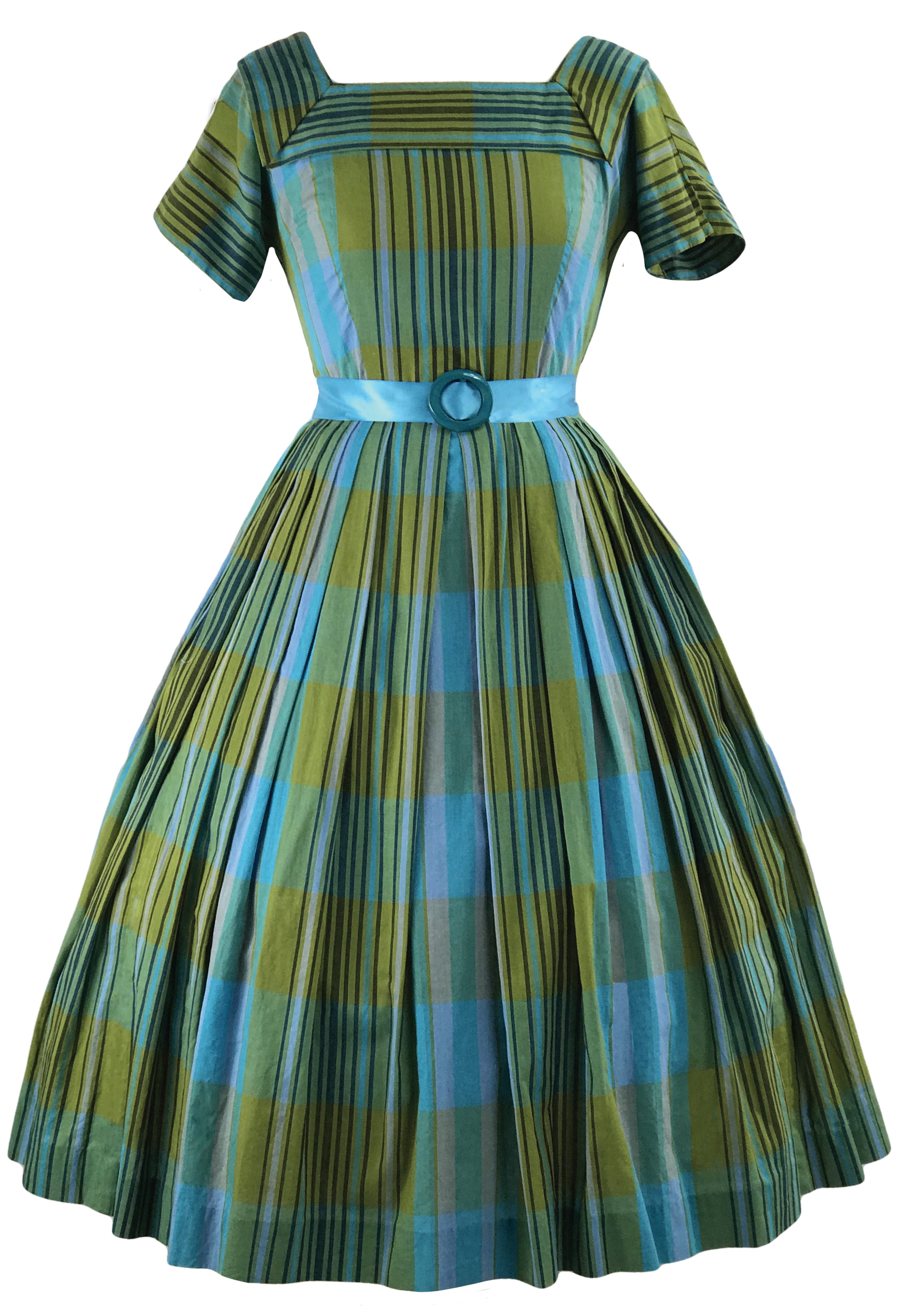 Vintage 1950s Blue Green Plaid Cotton Dress- New! Coutura Vintage Vintage 1950s Blue Green Plaid Cotton Dress- New! Coutura Vintage