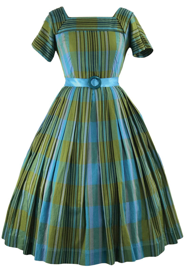 Vintage 1950s Blue Green Plaid Cotton Dress- New! Coutura Vintage Vintage 1950s Blue Green Plaid Cotton Dress- New! Coutura Vintage