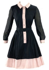 Vintage Deadstock 1960s Black and Pink Knobbly Cotton Dress- New!