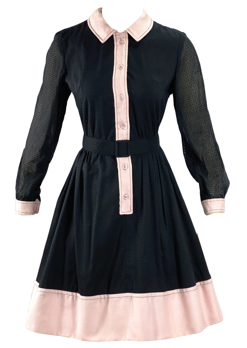 Vintage Deadstock 1960s Black and Pink Knobbly Cotton Dress- New!