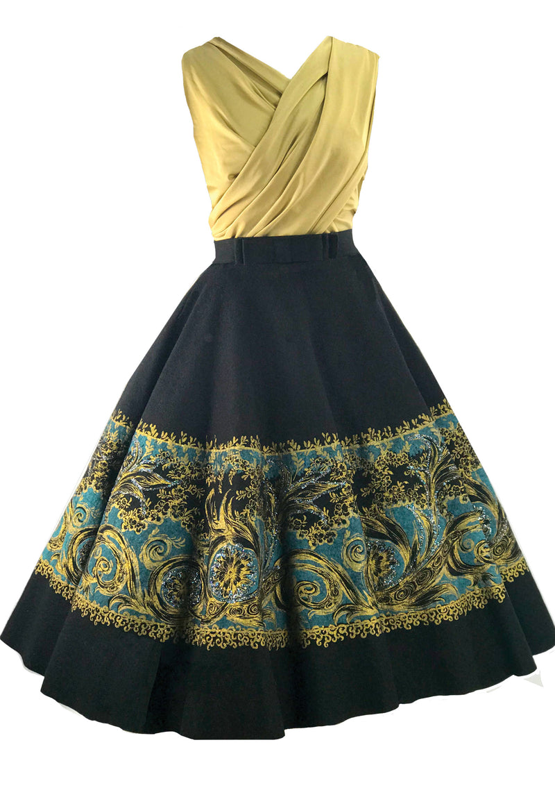Vintage 1950s Black Painted Wool Felt Skirt - New!