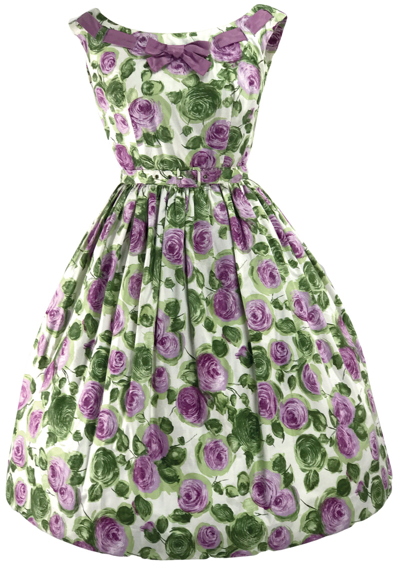 Original 1950s Lilac Roses Cotton Dress - New!