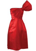 Vintage 1960s Ruby Red Silk Satin Designer Dress- New!