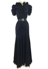 Vintage 1930s Navy Blue Silk Taffeta Gown- New!