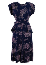 Vintage 1940s Navy Rayon with Pink Flower Print Dress- New!