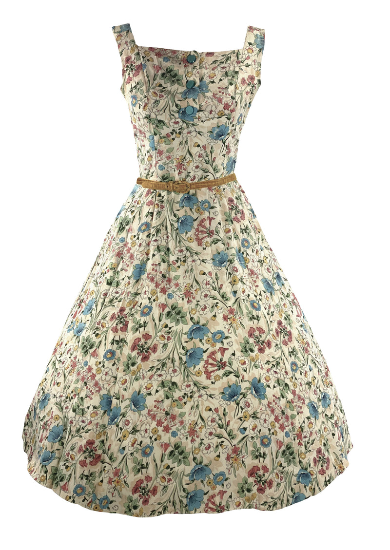 Vintage Late 1940s Field Flowers Rayon Dress- New! (ON HOLD)