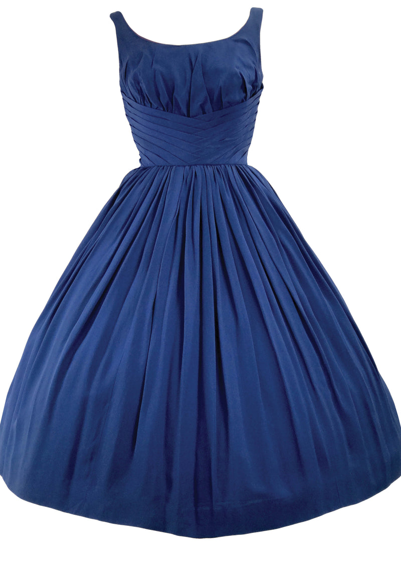 Vintage 1950s Indigo Blue Rayon Party Dress - New!