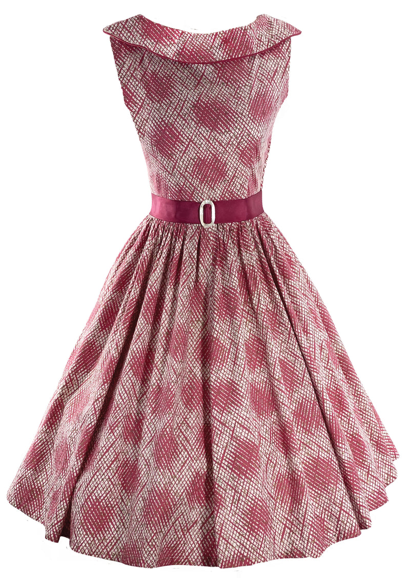 Vintage 1950s Pink Grid Pattern Cotton Dress- New!