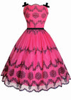 1950's Fuchsia Flocked Floral Chiffon Dress- New