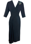 Classic 1940s Draped Black Rayon Dress- New!