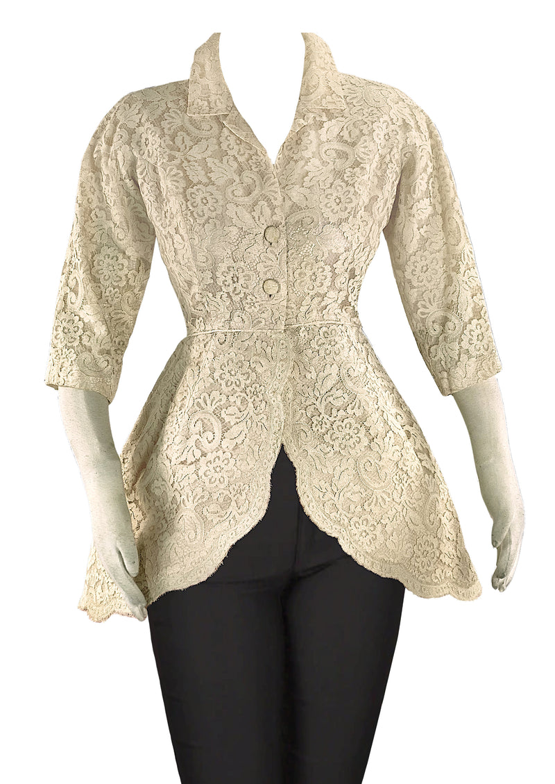 Stunning Vintage 1950s Cream Lace Peplum Jacket - NEW!