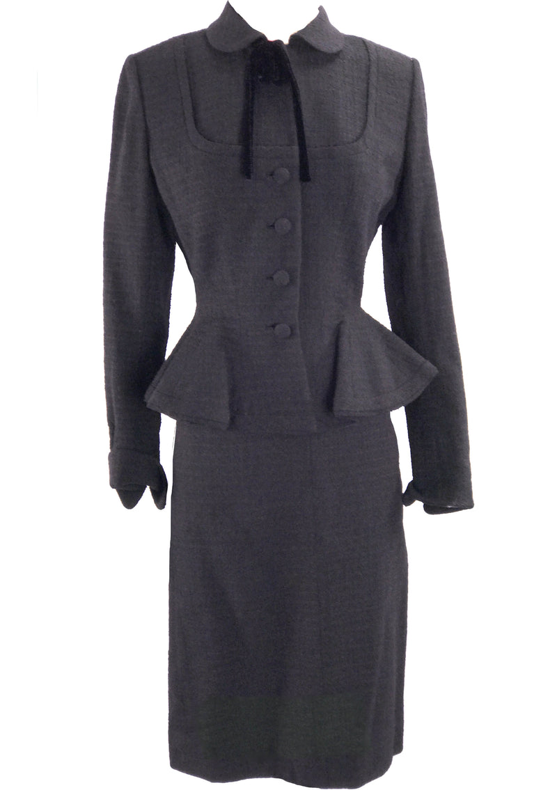 Vintage Couture 1950s Black Textured Wool Lilli Ann Suit - New!