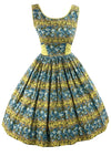 Late 1950s Blue and Yellow Floral Striped Dress- New!