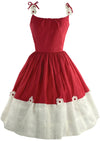Gorgeous 1950 Red Cotton Sundress with Daisy Appliques - New!